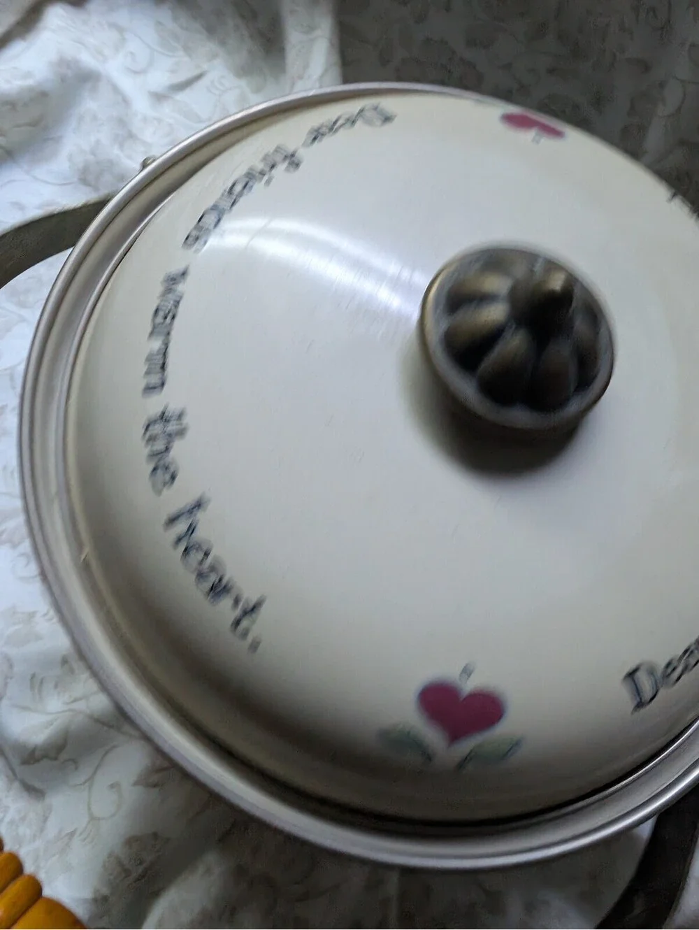 Heart Songs Vintage Teapot with Wooden Handle and Floral Design